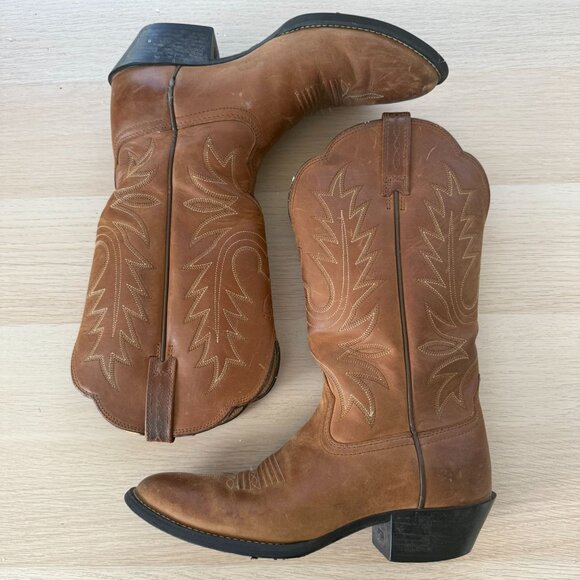 Ariat Womens Western Cowboy Boots 6B Brown Leather Embroidered Design Pull-On - Picture 6 of 8